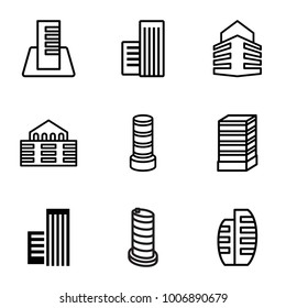 Downtown icons. set of 9 editable outline downtown icons such as building, business center building