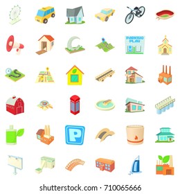 Downtown icons set. Cartoon style of 36 downtown vector icons for web isolated on white background