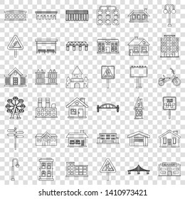Downtown icons set. Outline style of 36 downtown vector icons for web for any design