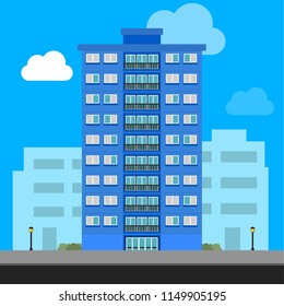 Downtown landscape with a building