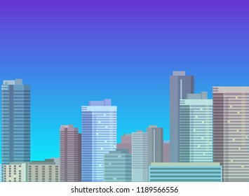 Downtown landscape with high skyscrapers. Panorama architecture. Urban life vector illustration.