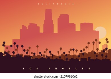 Downtown Los Angeles Skyline Sunset California Stock Vector (Royalty ...