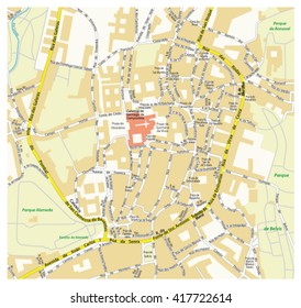 downtown map the Galician capital of Santiago de Compostela, Spain