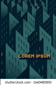 Downtown Night Skyscrapers. Retro geometric book cover design.