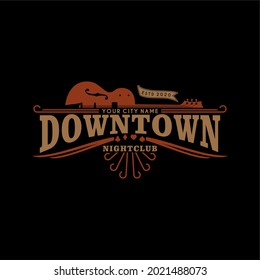 Downtown Nightclub Vintage Retro Logo, Western Logo Design