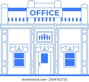 Downtown office building line art illustration. Isolated icon on white background. One color blue outline graphic. Local business infographic. Old vintage architecture. Editable stroke.