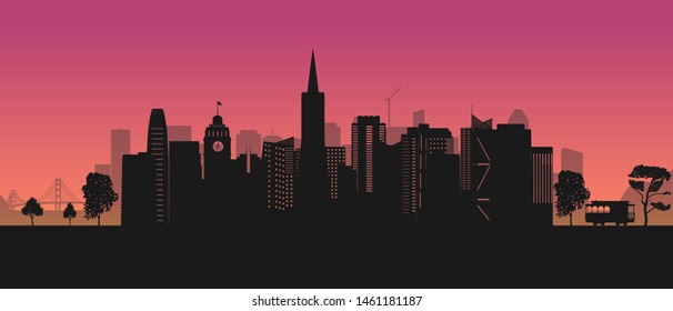 Downtown San Francisco ( USA.)  silhouette 