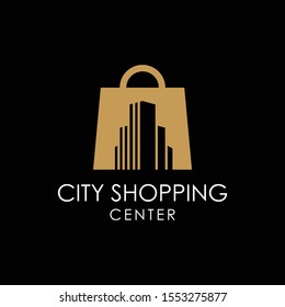 downtown shopping vector logo design with silhouette style