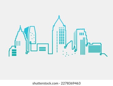 Downtown simplistic line art vector illustration