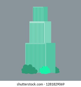 Downtown skyscraper with skyline reflections on shiny glass facades. Modern flat style vector illustration isolated on background.