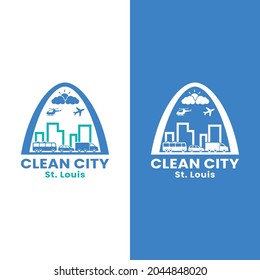 Línea aérea del centro de St. Louis para la plantilla de diseño de logotipos para ciudades limpias. St. Louis es la segunda ciudad más grande de Misuri, Estados Unidos.