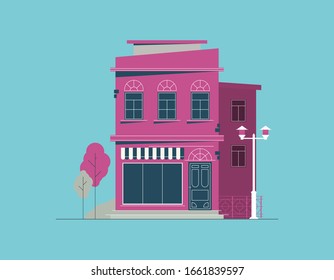Ilustración del edificio vectorial del centro aislada en segundo plano