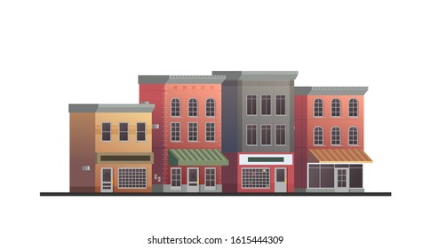 Downtown vector building with shop or store illustration isolated on white background