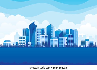 Downtown vector illustration. Blue scene landscape, modern, stylish, simple and elegant for background