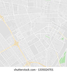 Downtown vector map of Dammam City, Saudi Arabia. This printable map of Dammam City contains lines and classic colored shapes for land mass, parks, water, major and minor roads as such as major rails