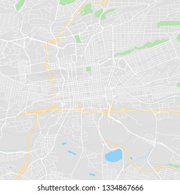 Downtown vector map of Johannesburg, South Africa. This printable map of Johannesburg contains lines and classic colored shapes for land mass, parks, water, major and minor roads as such as major rail