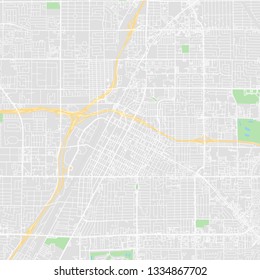 Downtown vector map of Las Vegas, United States. This printable map of Las Vegas contains lines and classic colored shapes for land mass, parks, water, major and minor roads as such as major rails