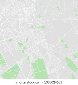 Downtown vector map of Marrakech, Morocco. This printable map of Marrakech contains lines and classic colored shapes for land mass, parks, water, major and minor roads as such as major rail tracks.