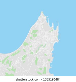 Downtown vector map of Rhodes, Greece. This printable map of Rhodes contains lines and classic colored shapes for land mass, parks, water, major and minor roads as such as major rail tracks.