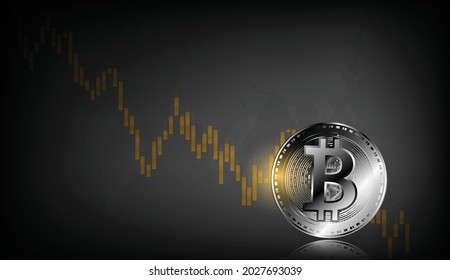 Downtrend of the Bitcoin concept.Crypto Currency or Bitcoin trend price bear or bull movement analysis.movement price prediction graph analysis. - Vector black background.