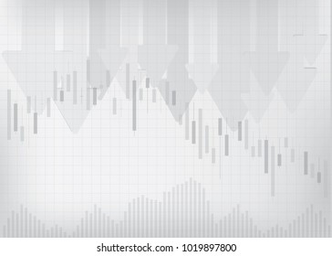 Downtrend line graph stock market. Candlestick chart is falling, Arrow symbol Pointed down to show the power to make graphs down. on gradient gray background. Vector illustration. Copy space.