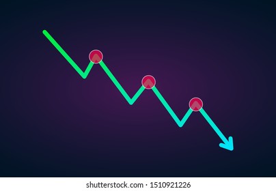 Downtrend trend definition flat icon - bearish chart pattern figure technical analysis. Vector stock and cryptocurrency exchange graph, forex analytics, trading market price.
