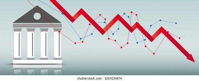 Downturn chart with bourse building on the green background. Eps 10 vector file.