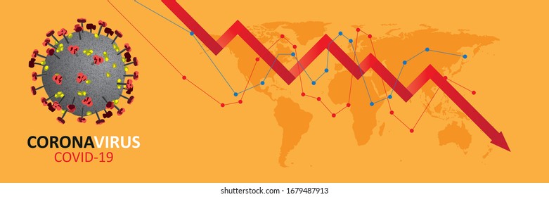 Downturn chart with a virus on the green background. Eps 10 vector file.
