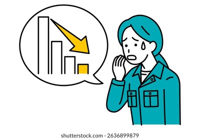 Downturn in the graph and an upset female worker