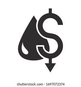 downturn money drop trade crisis economy, oil price crash vector illustration silhouette style icon