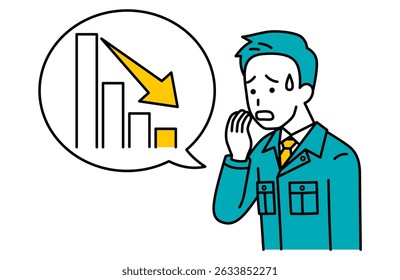 Downturned graph and an upset male worker