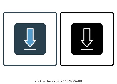 downward arrow icon. icon related to download. suitable for web site, app, user interfaces, printable, ui etc. solid icon style. simple vector design editable