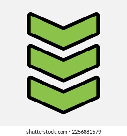 Icono de flecha abajo ilustración vectorial en estilo de línea rellena, uso para presentación de aplicación móvil del sitio web