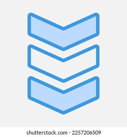 Icono de flecha abajo ilustración vectorial en estilo azul, uso para presentación de aplicación móvil del sitio web