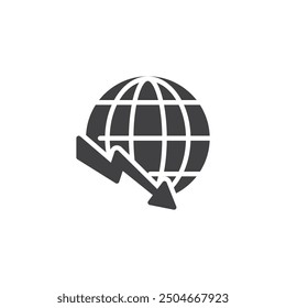 Downward arrow, indicating a global economic downturn vector icon. filled flat sign for mobile concept and web design. Economic Downturn glyph icon. Symbol, logo illustration. Vector graphics