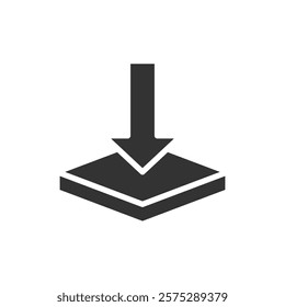 Downward arrow on platform solid icon. Vector illustration