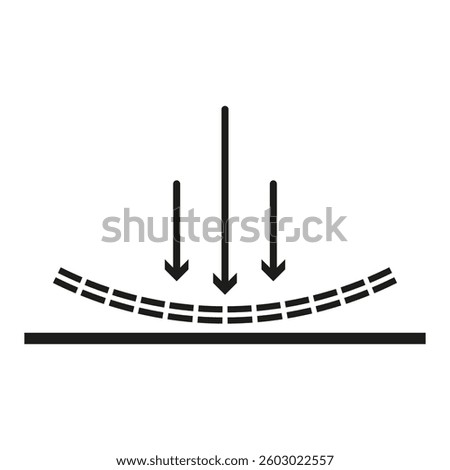 Downward arrow symbols. Deflection vector illustration. Impact effect design. Curved graphic shapes.
