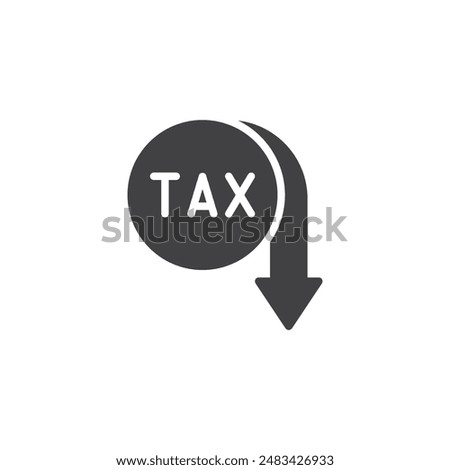 Downward arrow with Tax vector icon. filled flat sign for mobile concept and web design. Tax Decrease glyph icon. Symbol, logo illustration. Vector graphics
