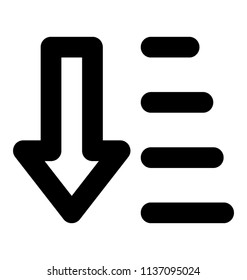 An downward arrow with text rows symbolising sort a list alphabetically or descending order 