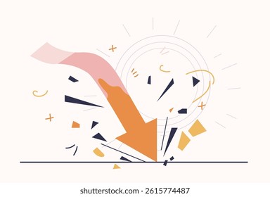 Downward arrow trade war tariffs war economic decline abstract crash broken shapes dynamic impact minimal background website banner