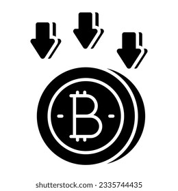 Downward arrows with btc symbolizing concept of bitcoin loss
