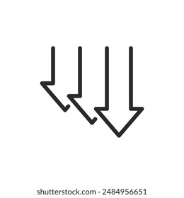 Downward arrows, linear style icon. decline or decrease. Editable stroke width.