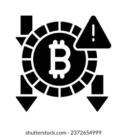 Downward arrows and warning sign with bitcoin showing concept vector of bitcoin fraud