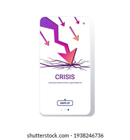 downward chart economic arrow falling down financial crisis bankruptcy investment risk business failure concept copy space smartphone screen mobile app