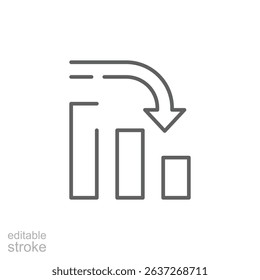 Downward Curve Arrow with Bar Chart Outline Line Icon Editable Stroke Indicating Decline Loss and Negative Trend in Business