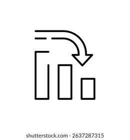 Downward Curve Arrow with Bar Chart Outline Line Icon Indicating Decline Loss and Negative Trend in Business