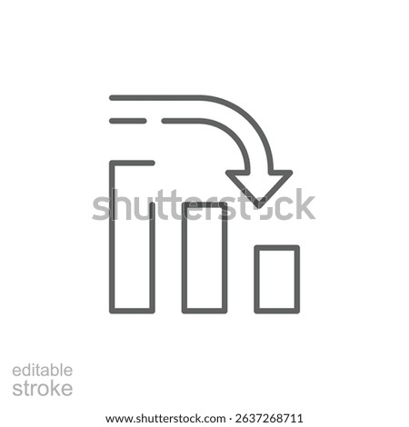 Downward Curve Arrow with Bar Chart Outline Line Icon Editable Stroke Indicating Decline Loss and Negative Trend in Business
