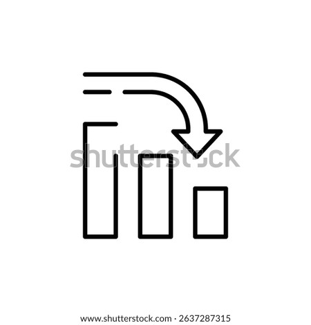 Downward Curve Arrow with Bar Chart Outline Line Icon Indicating Decline Loss and Negative Trend in Business