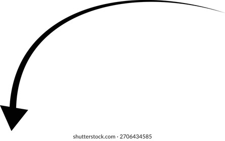 Downward curved arrow vector for direction, navigation and pointer icon

