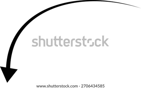 Downward curved arrow vector for direction, navigation and pointer icon
